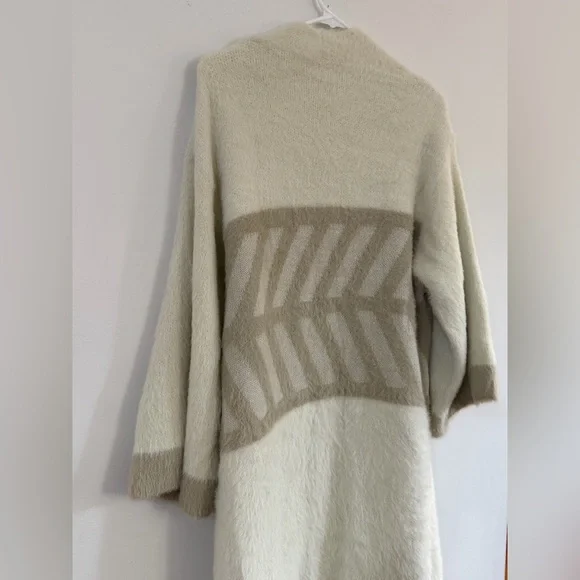Anthropologie Sweater Merzouga Geometric Open Front Cardigan Ivory Kimono Boho - Picture 5 of 9
